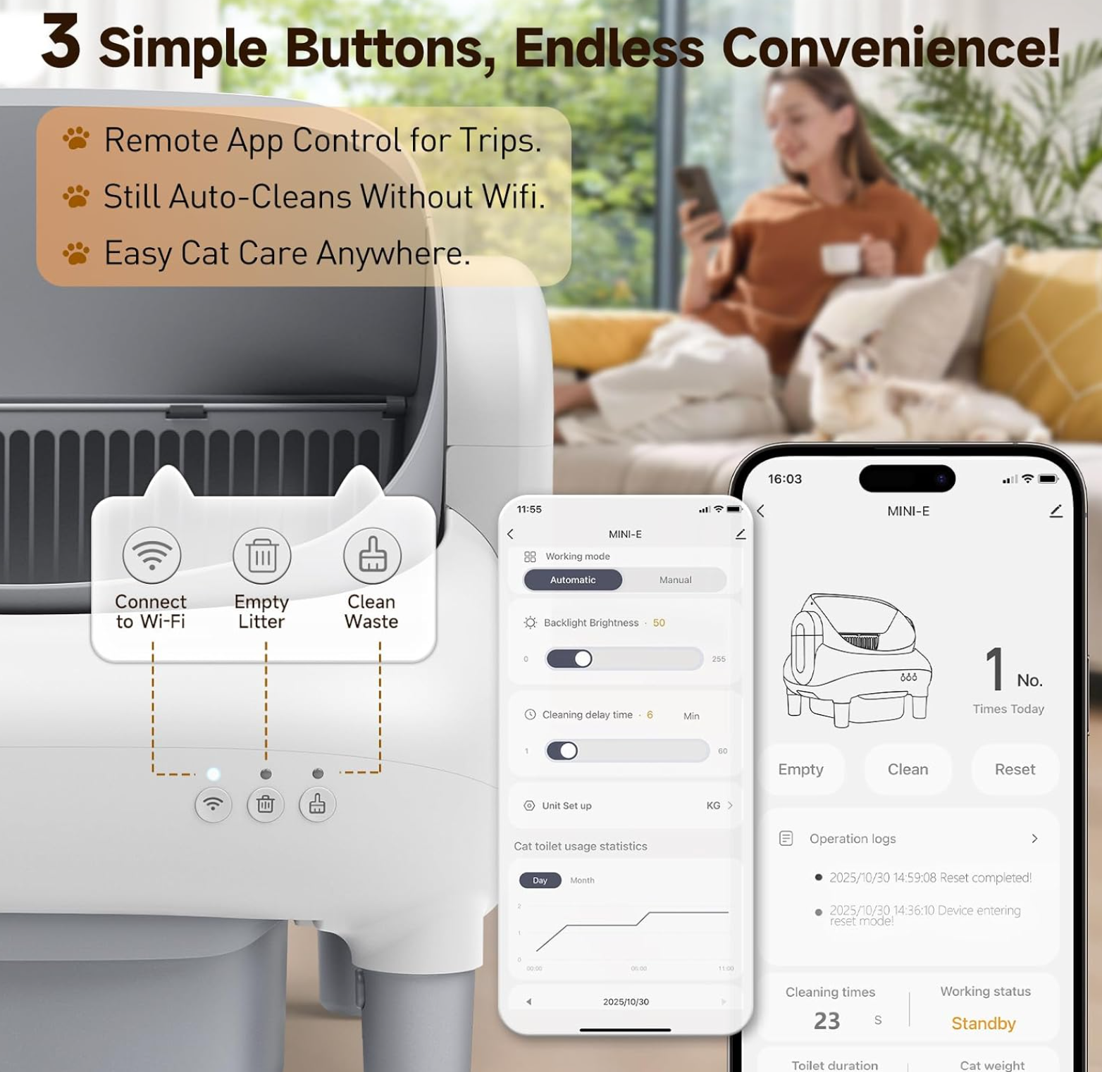 Smart Litter Box | Automatic Self-Cleaning Cat Litter Box with App Control | Multi-Cat Recognition for Effortless Maintenance