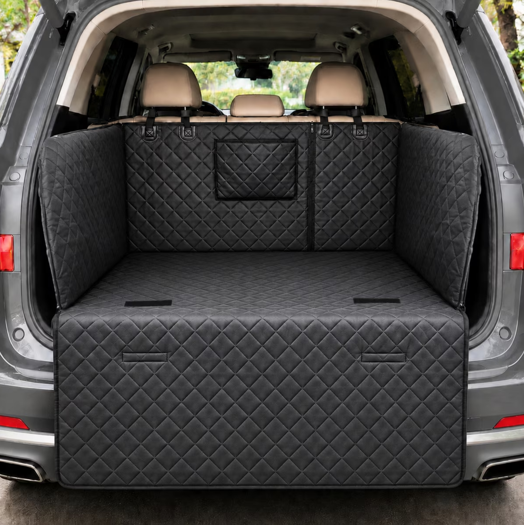 LovMor SUV Waterproof Non-Slip Dog Cargo Cover Liner with Cushioned Side, Black, Large