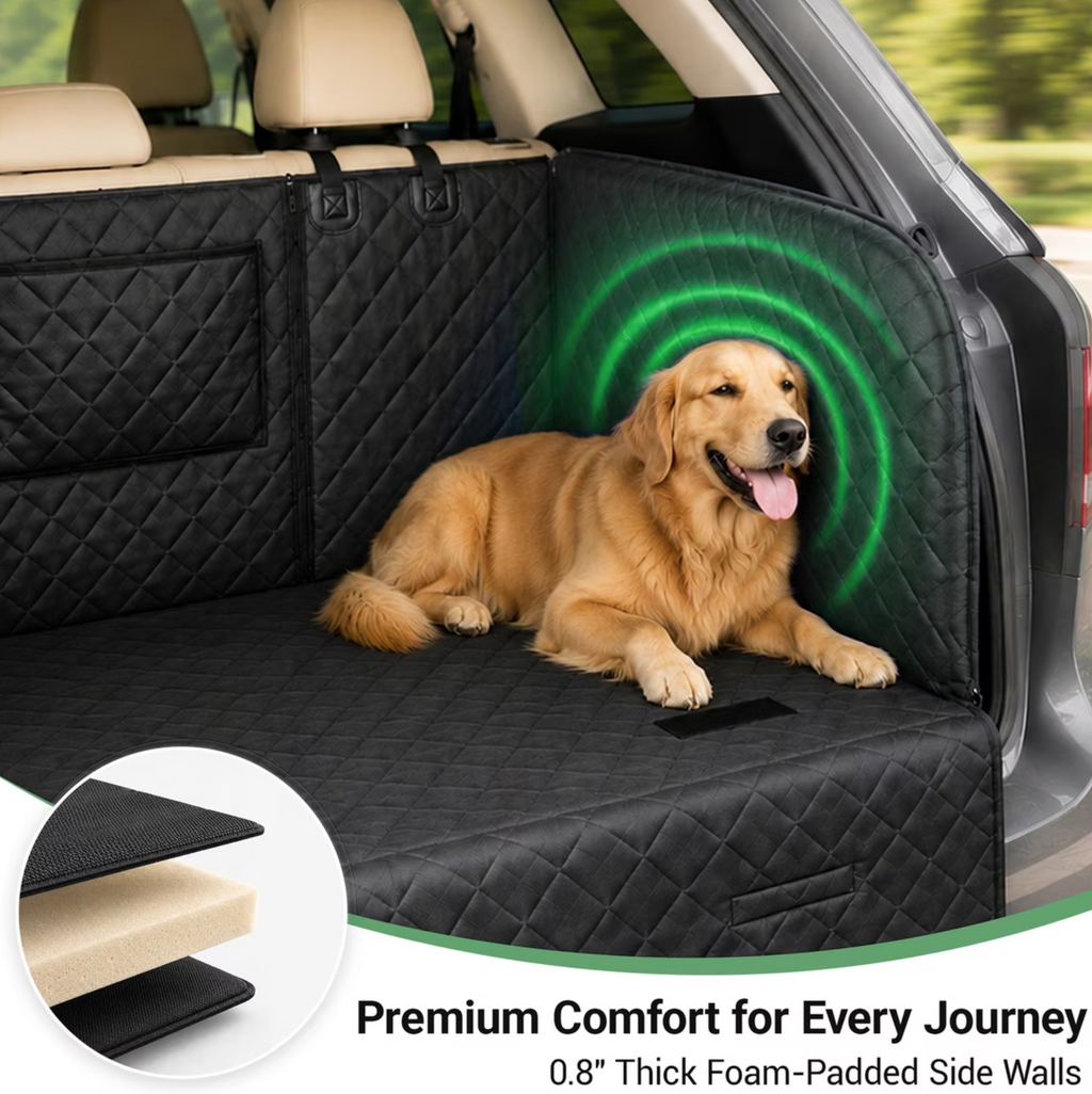 LovMor SUV Waterproof Non-Slip Dog Cargo Cover Liner with Cushioned Side, Black, Large