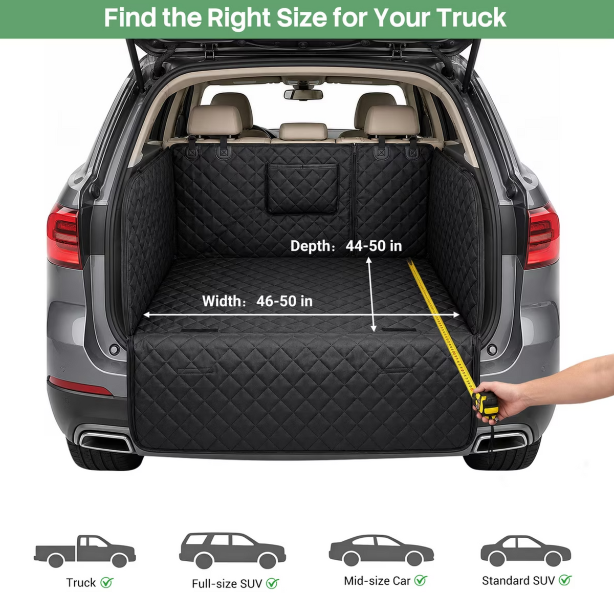 LovMor SUV Waterproof Non-Slip Dog Cargo Cover Liner with Cushioned Side, Black, Large