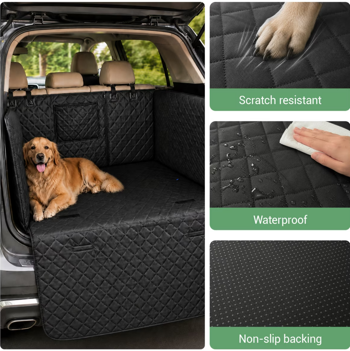 LovMor SUV Waterproof Non-Slip Dog Cargo Cover Liner with Cushioned Side, Black, Large