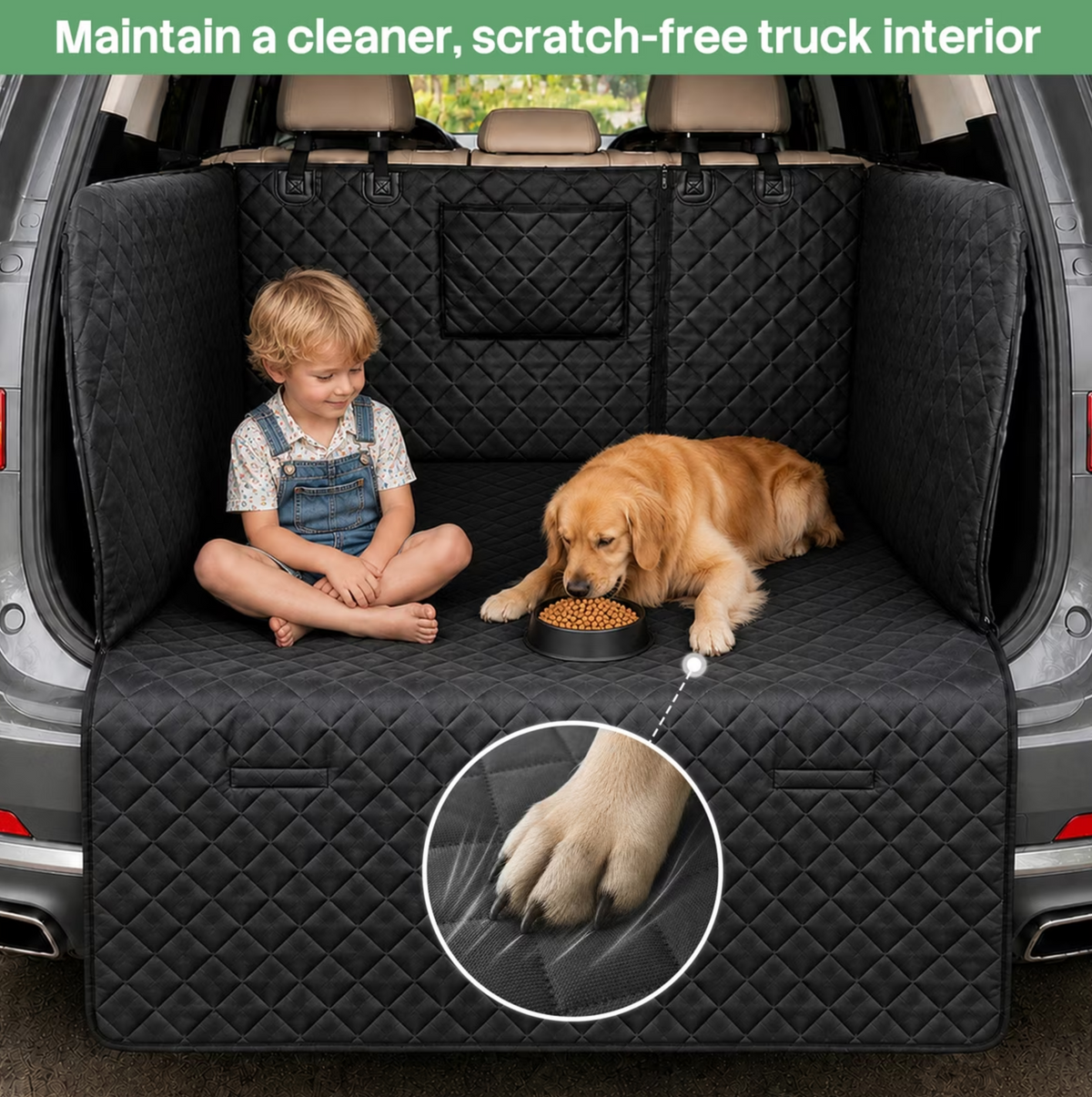 LovMor SUV Waterproof Non-Slip Dog Cargo Cover Liner with Cushioned Side, Black, Large