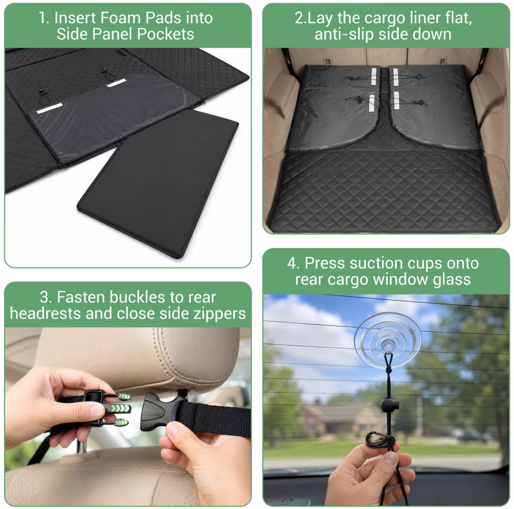 LovMor SUV Waterproof Non-Slip Dog Cargo Cover Liner with Cushioned Side, Black, Large