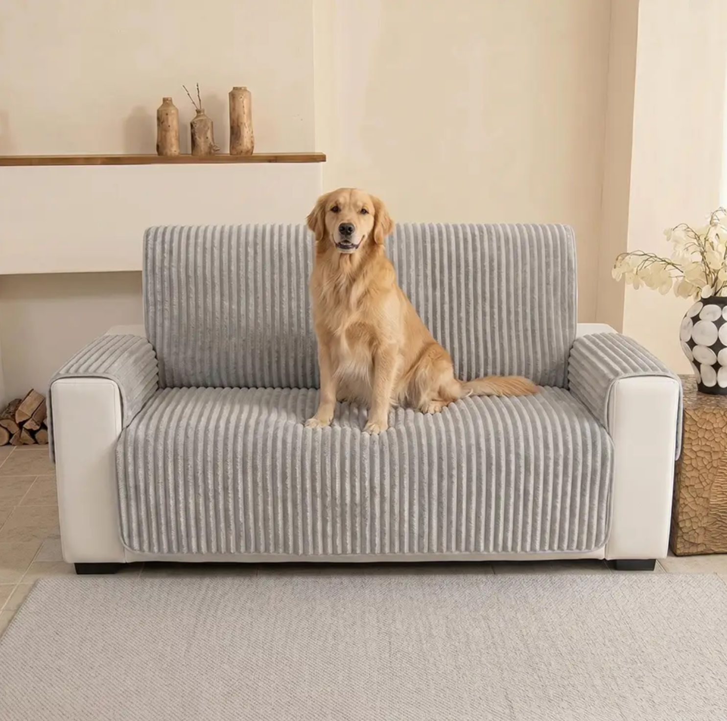 Plush Pet-Friendly Non-Slip One-Piece Sectional Couch Cover Recliner Couch Cover - Strips
