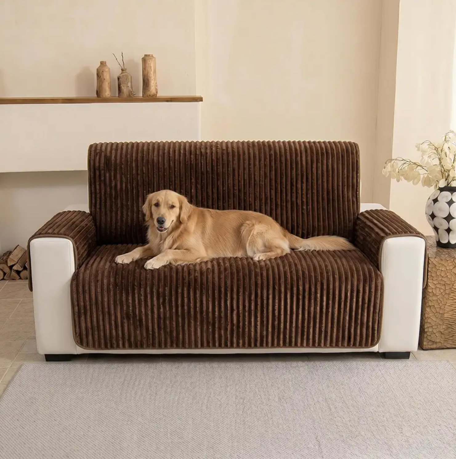 Plush Pet-Friendly Non-Slip One-Piece Sectional Couch Cover Recliner Couch Cover - Strips