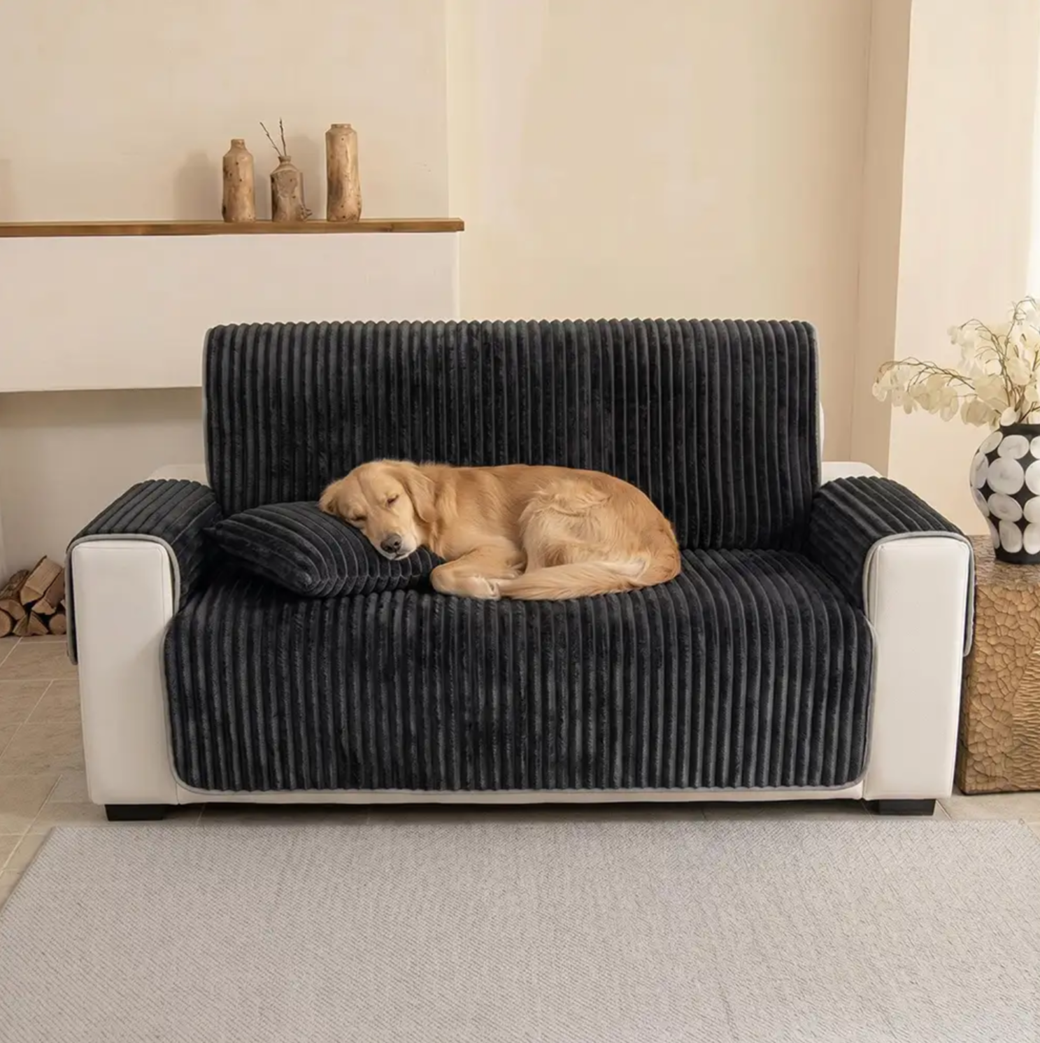 Plush Pet-Friendly Non-Slip One-Piece Sectional Couch Cover Recliner Couch Cover - Strips