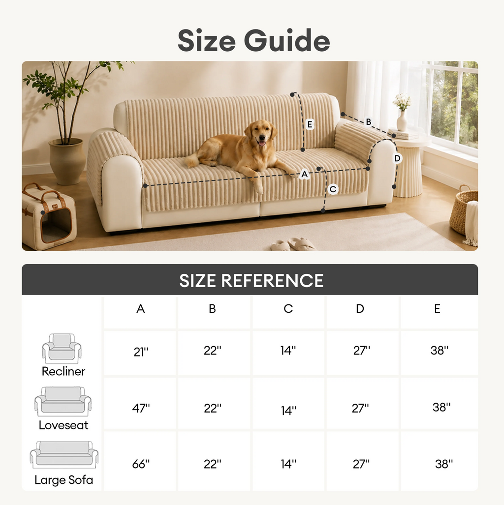 Plush Pet-Friendly Non-Slip One-Piece Sectional Couch Cover Recliner Couch Cover - Strips