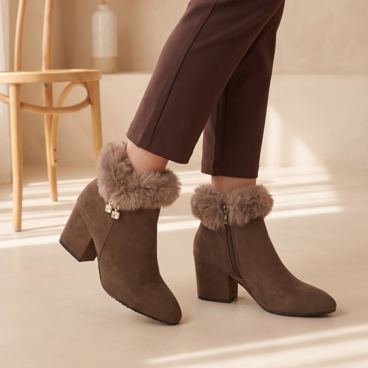 Claire | Fur-Trimmed Block Heel Ankle Boots