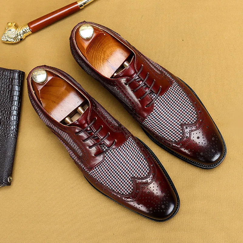 Men's Brogue Oxford Shoes, Wingtip Detail, Lace-Up Design