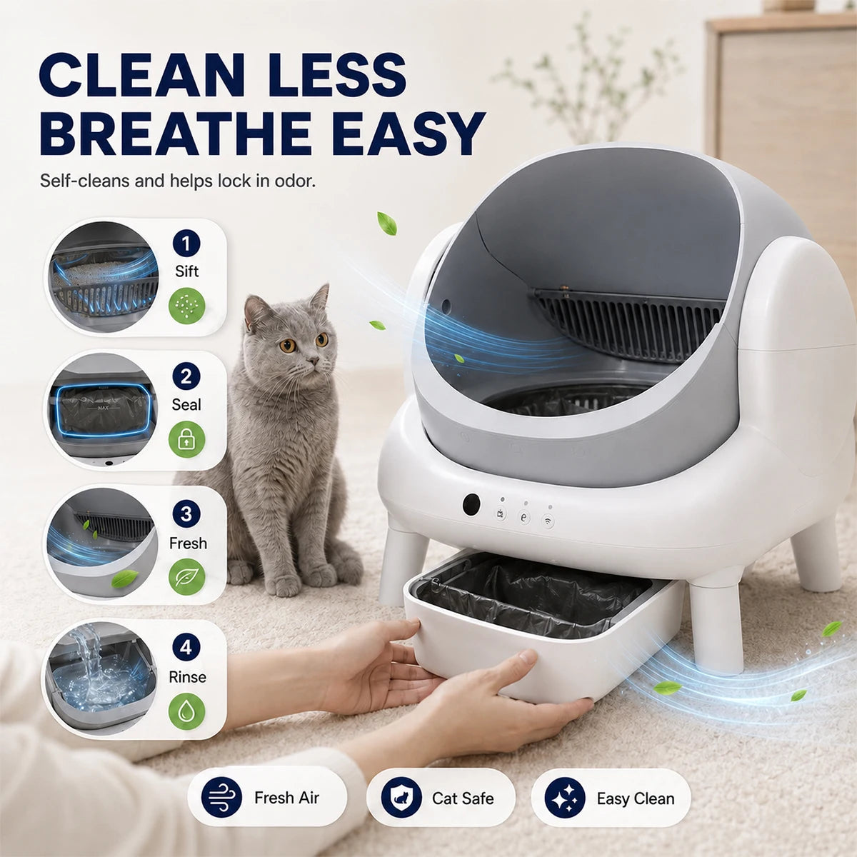 Smart Cat Litter Box | Automatic Self-Cleaning with App Control | Odor Isolation Design for Effortless Cleaning