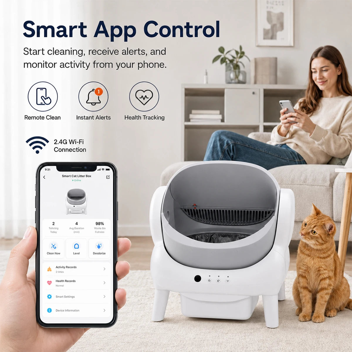Smart Cat Litter Box | Automatic Self-Cleaning with App Control | Odor Isolation Design for Effortless Cleaning