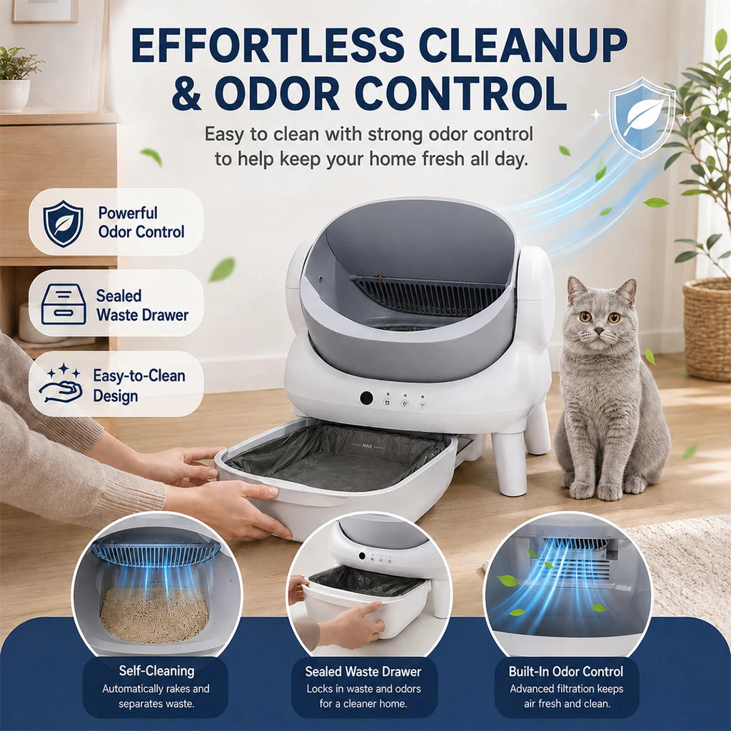 Smart Cat Litter Box | Automatic Self-Cleaning with App Control | Odor Isolation Design for Effortless Cleaning