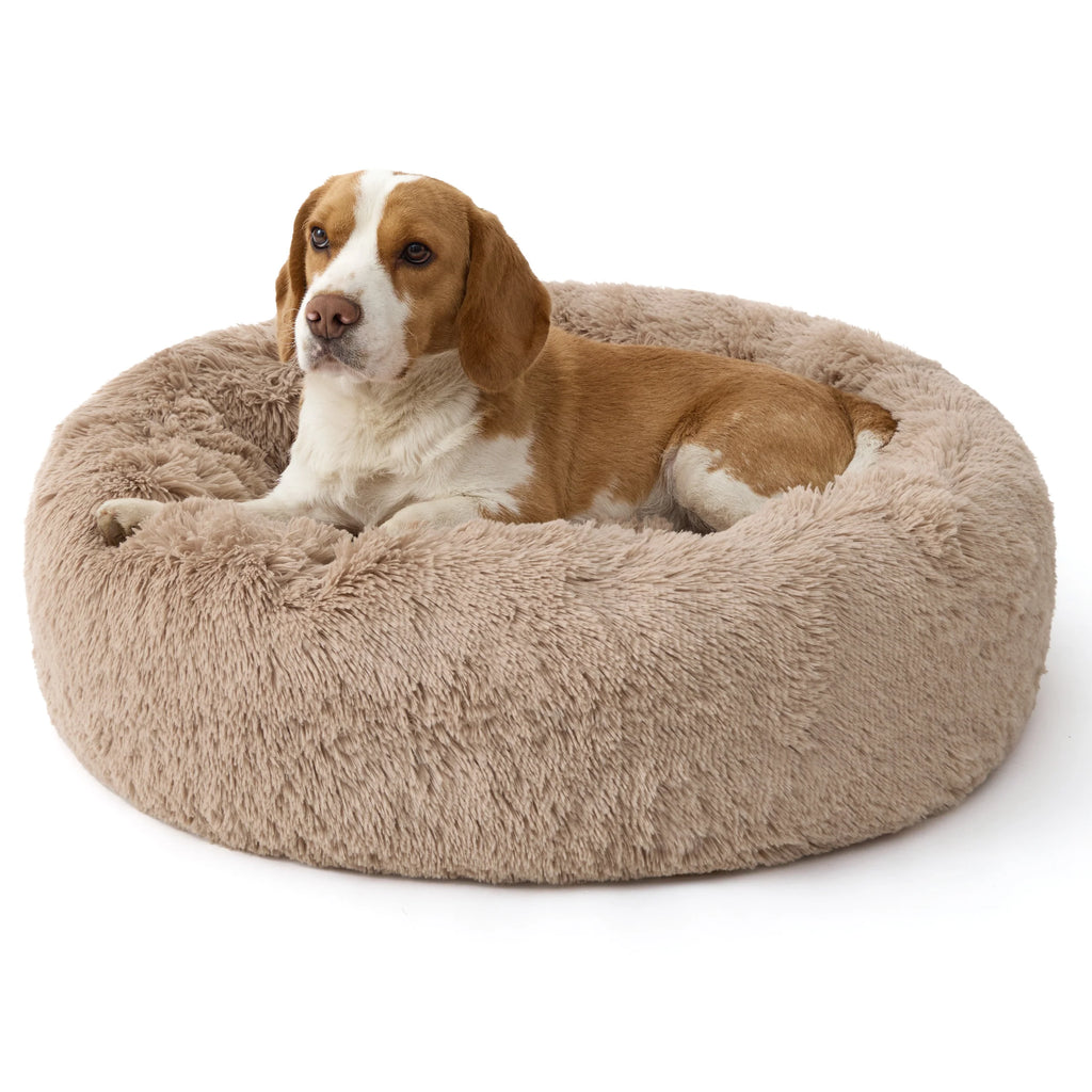 Donut Dog Bed – Soft Plush Round Pet Bed with Raised Rim, Dark Gray