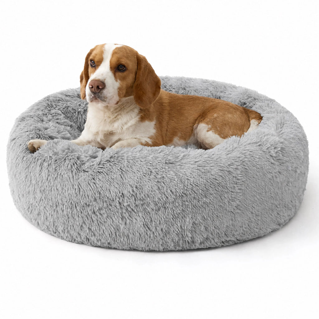 Donut Dog Bed – Soft Plush Round Pet Bed with Raised Rim, Dark Gray