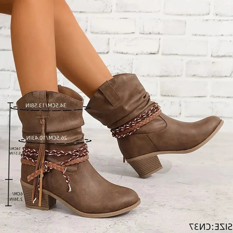 Trinity | Suede Western Boots with Braided Strap for Women