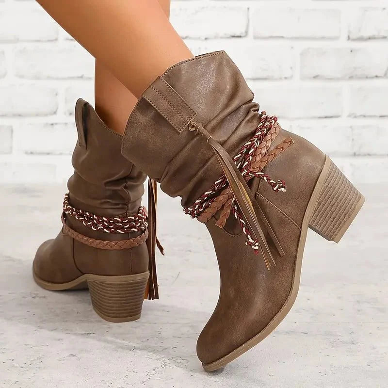 Trinity | Suede Western Boots with Braided Strap for Women