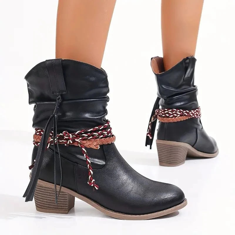 Trinity | Suede Western Boots with Braided Strap for Women