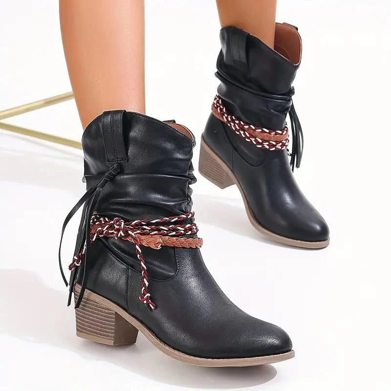 Trinity | Suede Western Boots with Braided Strap for Women