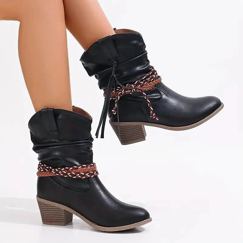 Trinity | Suede Western Boots with Braided Strap for Women