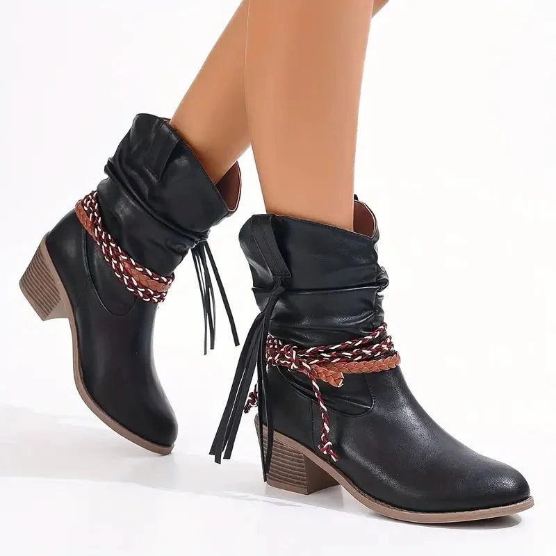 Trinity | Suede Western Boots with Braided Strap for Women