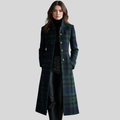 Women's Plaid Long Coat, Button Front, Long Sleeves