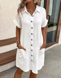 Vivian | Cotton Button-Down Shirt Dress with Short Sleeves for Women