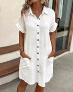 Vivian | Cotton Button-Down Shirt Dress with Short Sleeves for Women