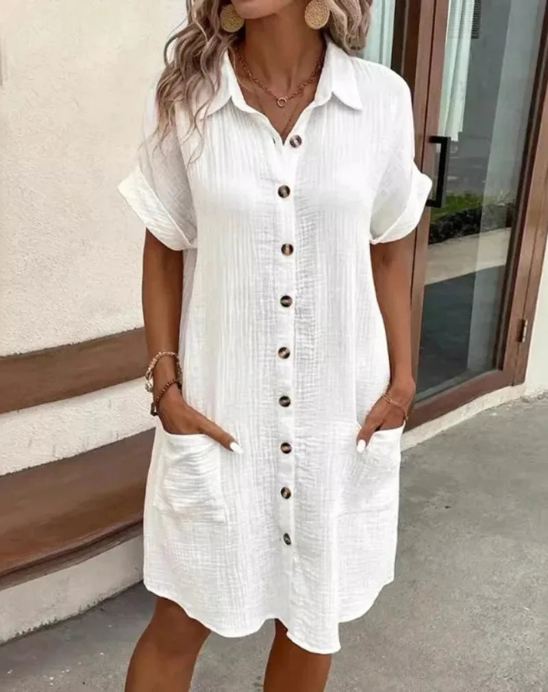 Vivian | Cotton Button-Down Shirt Dress with Short Sleeves for Women