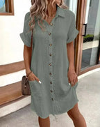 Vivian | Cotton Button-Down Shirt Dress with Short Sleeves for Women