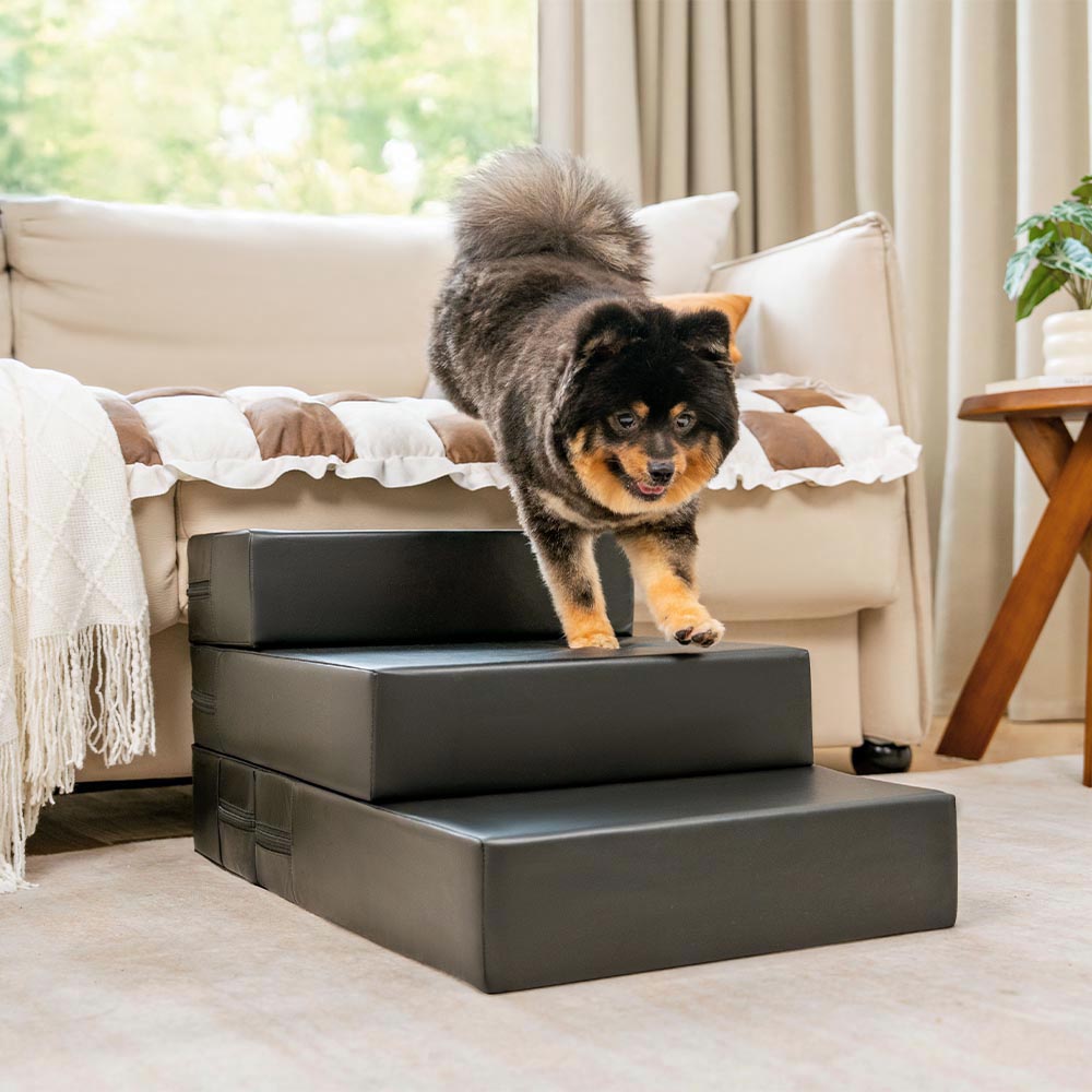 Modular Pet Stairs – Waterproof Faux Leather Steps That Convert to a Bed