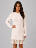 Women's Cable Knit Jumper Dress, Pleated Hem, Crew Neck