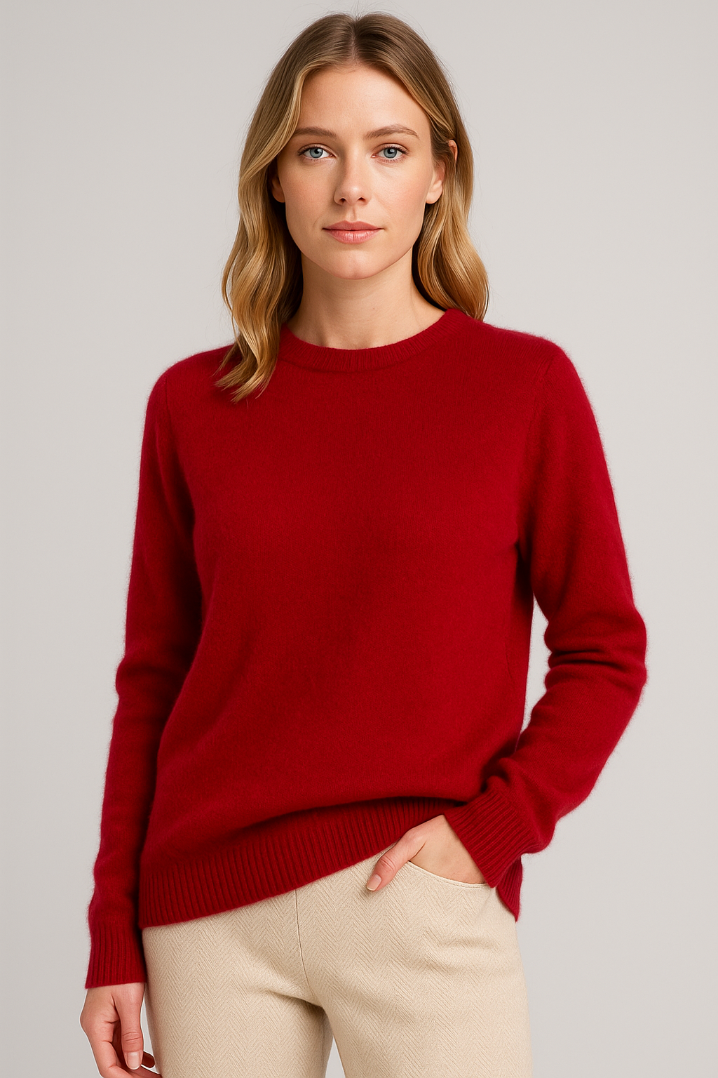 Women's Classic Crew Neck Sweater, Long Sleeve, Ribbed Trims