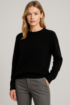 Women's Classic Crew Neck Sweater, Long Sleeve, Ribbed Trims