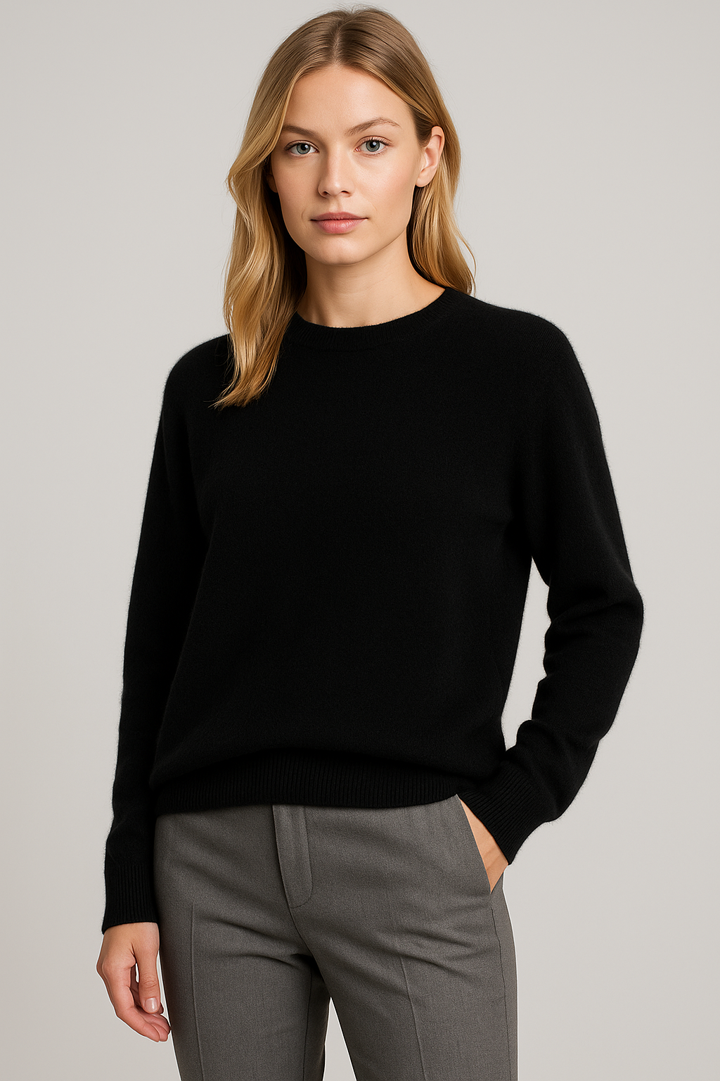 Women's Classic Crew Neck Sweater, Long Sleeve, Ribbed Trims
