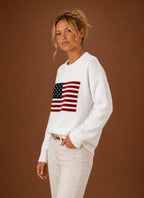 Women's Crew Neck Pullover - American Flag Knit Sweater