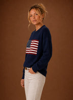 Women's Crew Neck Pullover - American Flag Knit Sweater