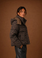 Women's Puffer Jacket - Leopard Print Quilted Winter Coat