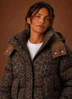 Women's Puffer Jacket - Leopard Print Quilted Winter Coat