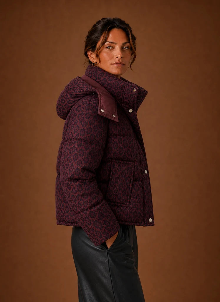 Women's Puffer Jacket - Leopard Print Quilted Winter Coat