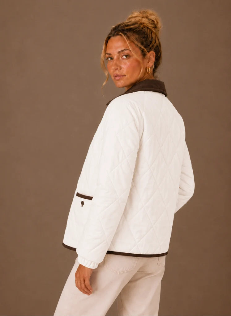 Women's Quilted Puffer Jacket with Corduroy Collar