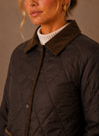 Women's Quilted Puffer Jacket with Corduroy Collar