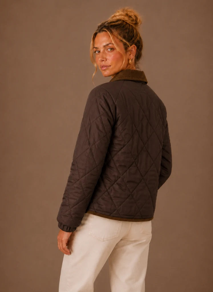 Women's Quilted Puffer Jacket with Corduroy Collar