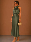Women's Satin Halter Maxi Dress – Elegant Wedding Guest | Areleon