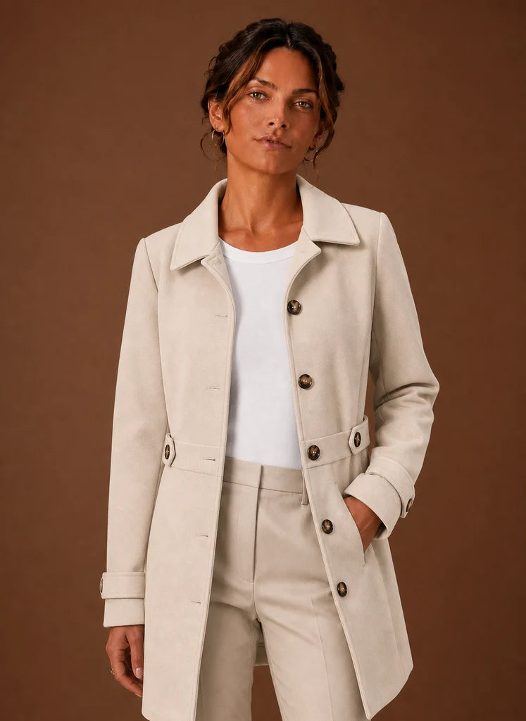 Women's Trench Coat - Mid-Length Button Front Jacket