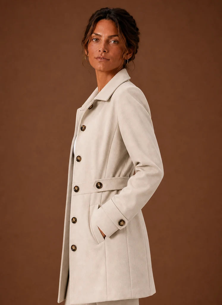Women's Trench Coat - Mid-Length Button Front Jacket
