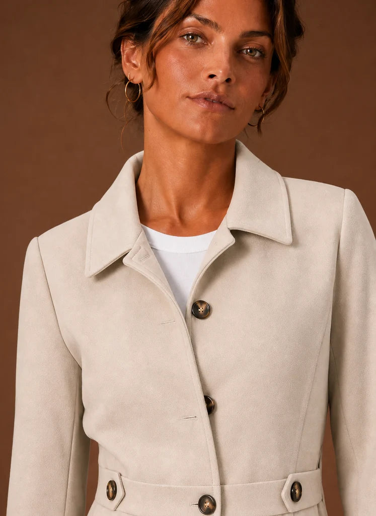 Women's Trench Coat - Mid-Length Button Front Jacket