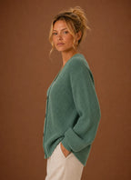 Women's V-Neck Knit Cardigan - Button Front Long Sleeve Sweater
