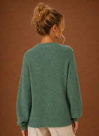 Women's V-Neck Knit Cardigan - Button Front Long Sleeve Sweater