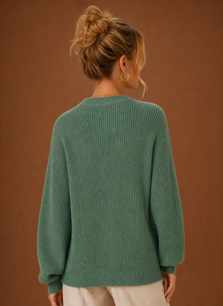 Women's V-Neck Knit Cardigan - Button Front Long Sleeve Sweater