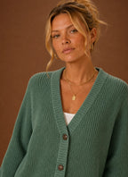 Women's V-Neck Knit Cardigan - Button Front Long Sleeve Sweater